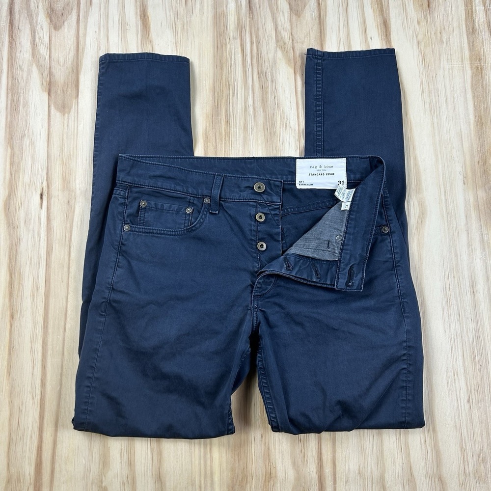 rag & bone Men's Standard Issue Chino Pants Extra Slim Fit Blue 31x31 Button Fly